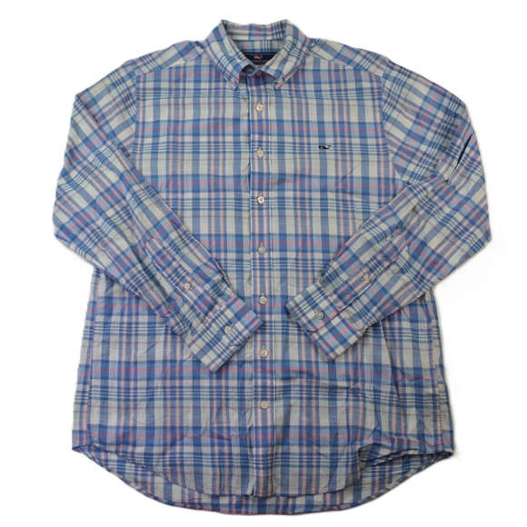 Vineyard Vines Mens Slim Fit Whale Shirt Plaid Button Down Long Sleeve Cotton M - Picture 2 of 8